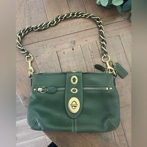 Green Leather & Gold Coach Handbag